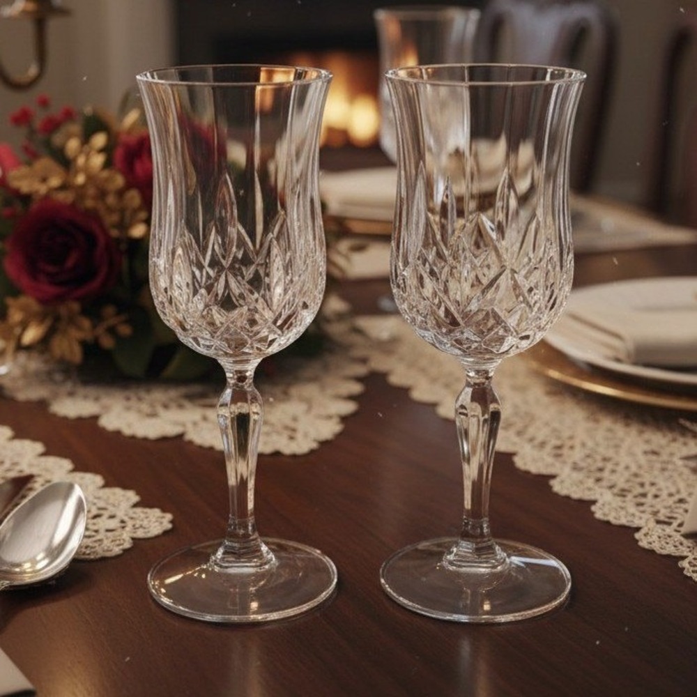 RCR Royal Crystal Rock Clear Opera Wine Glasses,‎ Set of 2, Vintage Stemware